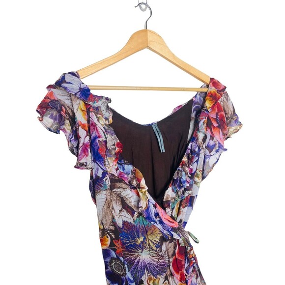 COPY - Anthropologie Wrap Dress Size M Floral Mini Ruffled Purple Bohemian Flow… - Picture 7 of 12